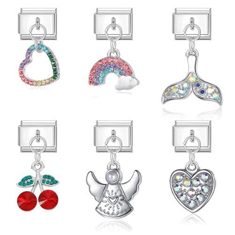 Pendentifs Charm en Acier Inoxydable de Style Italien Pour Bracelet Modulaire DIY Matériaux de Bijoux Cœur Arc-en-Ciel
