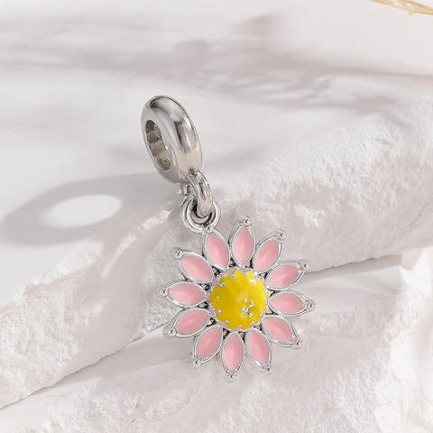 Sweet Alloy Flower Charms For Bracelet DIY Cherry Blossom Daisy Tulip Pendant With Rhinestone Enamel Jewelry Making Accessories