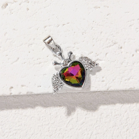Colgante de Corazón de Aleación Vintage Con Alas de Ángel y Corona Abalorios de Strass para Collar Pulsera DIY Accesorios de Joyería