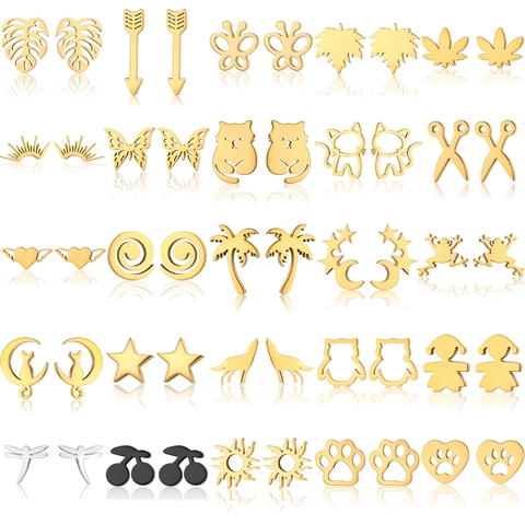 Minimalistische Titan Edelstahl Ohrstecker Für Herren Damen Unisex Tier Blatt Schmetterling Pfeil Form Punk Ohrstecker Schmuck