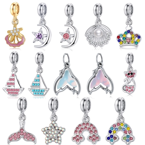DIY Alloy Rhinestone Charms Multicolor Enamel Artificial Pearl Fish Tail Star Moon Crown Pendants For Jewelry Making Bracelet Necklace Accessories