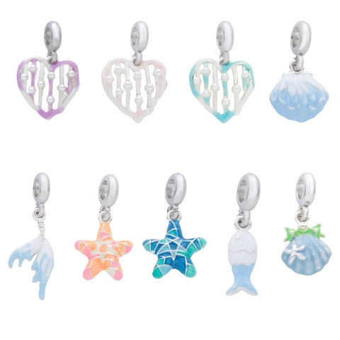 Alloy Enamel Ocean Theme Charms Heart Starfish Sea Shell Mermaid Tail Pendants For DIY Bracelet Necklace Jewelry Making