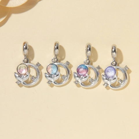 Alloy Colorful Fish Tail Pendant With Rhinestones Mermaid Tail Heart Charm For DIY Jewelry Making Necklaces Accessories
