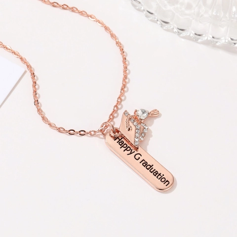 Rose Gold Alloy Graduation Doctoral Cap Pendant Necklace For Women Rhinestone Heart Charm Graduation Gift Jewelry