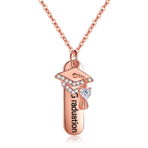 Rose Gold Alloy Graduation Doctoral Cap Pendant Necklace For Women Rhinestone Heart Charm Graduation Gift Jewelry