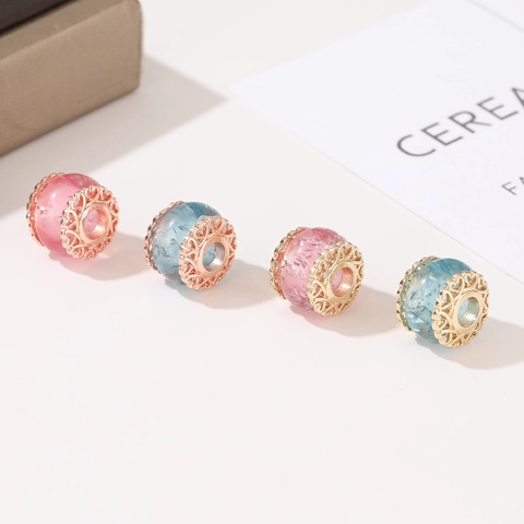 Silver Foil Resin Beads Heart Charm With Hollow Metal Caps For DIY Bracelet Necklace Jewelry Making Phone Chain Accessory