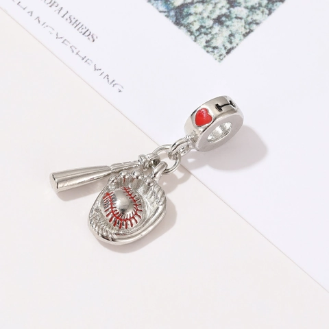 Silver Tone Alloy Baseball Bat Glove Ball Pendant Charm With I Love Heart For DIY Bracelet Necklace Sporty Jewelry