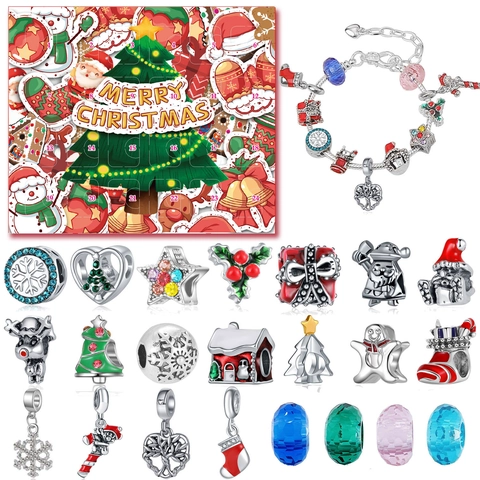 Christmas Advent Calendar Jewelry Set 24 Days Countdown Gift Box DIY Beaded Bracelet Kit For Women Girls Holiday Party Accessory