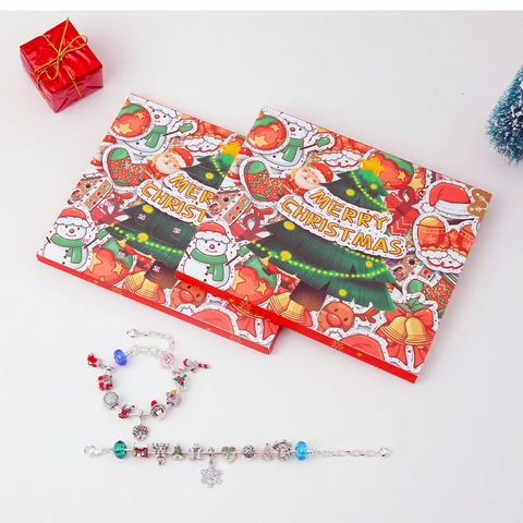 Christmas Advent Calendar Jewelry Set 24 Days Countdown Gift Box DIY Beaded Bracelet Kit For Women Girls Holiday Party Accessory