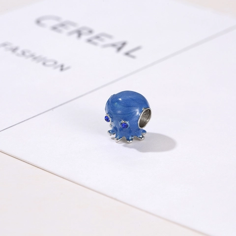 Dije de Pulpo de Esmalte Azul para Fabricación de Joyería Cuenta de Animal de Aleación Con Ojos de Strass Azul para Pulseras