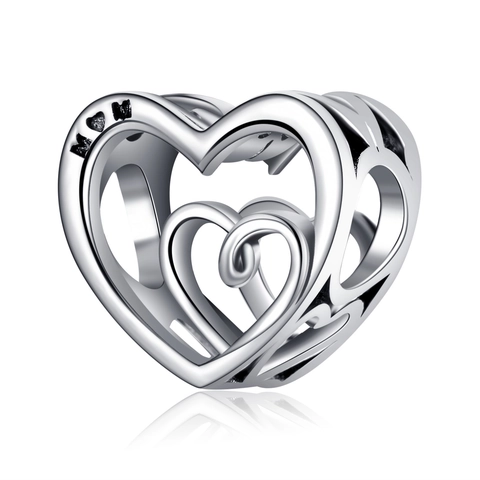 Cuenta de Amuleto de Corazón Calado de Aleación Retro Con Grabado MOM para Collar Pulsera DIY Regalo Día de la Madre Joyería