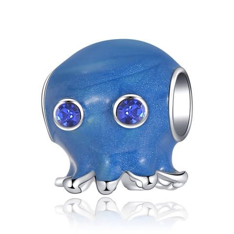 Dije de Pulpo de Esmalte Azul para Fabricación de Joyería Cuenta de Animal de Aleación Con Ojos de Strass Azul para Pulseras