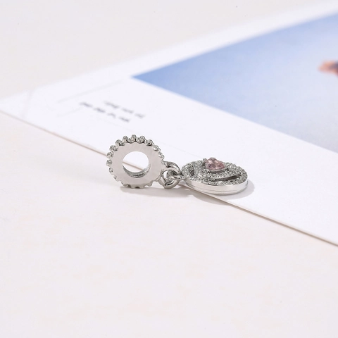 Fashion Alloy Pink Heart Rhinestone Dangle Charm Pendant For DIY Necklace Bracelet Jewelry Valentine's Day Gift For Women