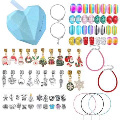 Weihnachten DIY Schmuckherstellung Kit Für Mädchen Mit Perlen Armband Halskette Legierung Weihnachtsmann Rentier Anhänger Geschenkbox Festliches Bastelzubehör