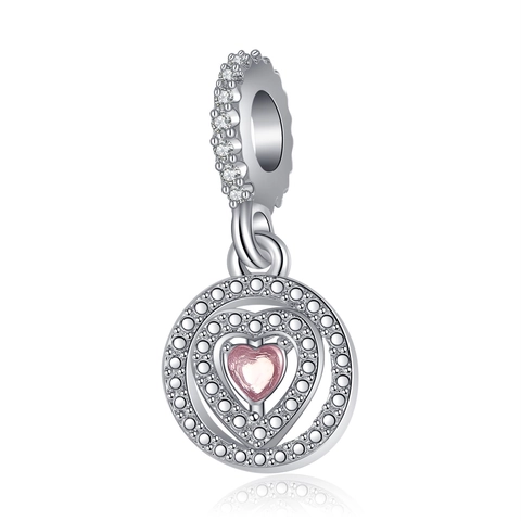 Fashion Alloy Pink Heart Rhinestone Dangle Charm Pendant For DIY Necklace Bracelet Jewelry Valentine's Day Gift For Women
