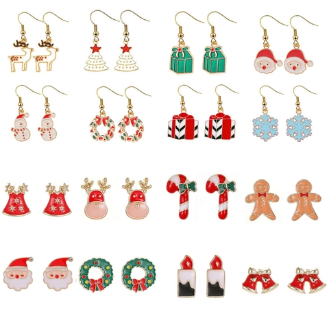 Orecchini Natalizi in Lega Smaltata per Uomo Donna Babbo Natale Renna Albero di Natale Fiocco di Neve Orecchini a Bottone e Gancio Gioielli Natalizi Regalo