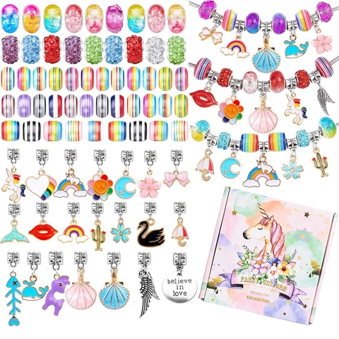 Einhorn DIY Armband Bastelset Für Mädchen Regenbogen Kristall Perlen Schmuck Set Mit Geschenkbox Für Kinder Geburtstag