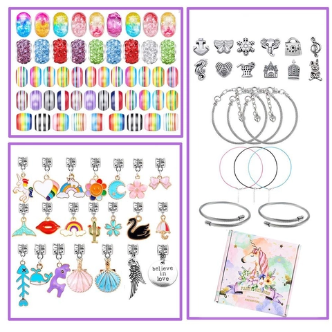 Einhorn DIY Armband Bastelset Für Mädchen Regenbogen Kristall Perlen Schmuck Set Mit Geschenkbox Für Kinder Geburtstag
