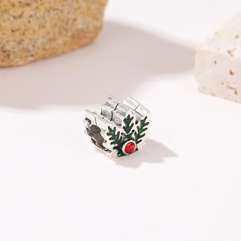 Kerst Hulstblad Charm Legering Email Groen Blad Rode Strass Spacer Kraal Voor DIY Armband Sieraden Maken Cadeau