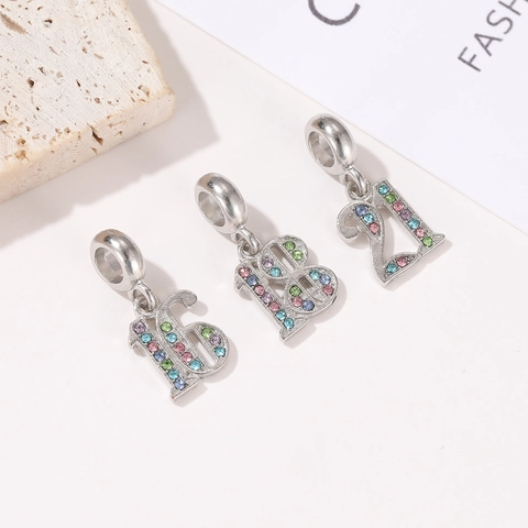 Alloy Colorful Rhinestone Number 16 18 21 Charm Pendant For DIY Jewelry Making Bracelet Necklace Birthday Gift For Women