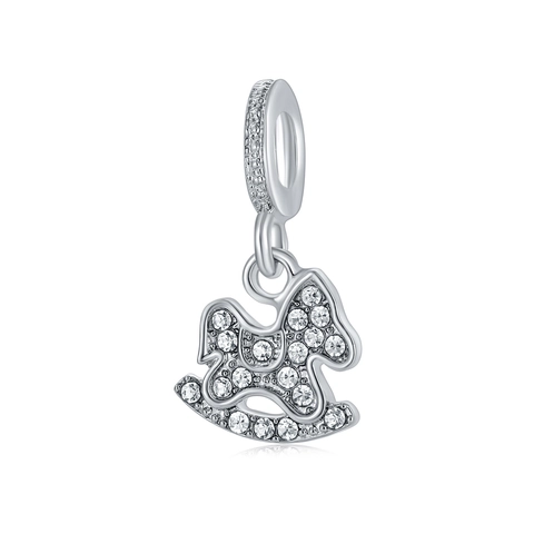 Cartoon Rocking Horse Pendant Alloy Rhinestone Charm For DIY Necklace Bracelet Jewelry Making Gift For Women