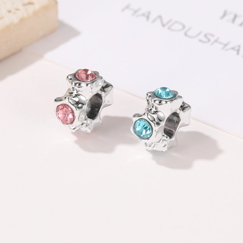 Alloy Crystal Star Charm Bead For DIY Bracelet Necklace Making Pink Blue Zirconia Inlaid Jewelry Accessories For Women