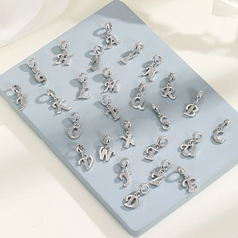 Charmes de Lettres Alphabet Anglais Alliage Incrusté de Zircone Pendentifs A-Z Pour Fabrication Collier Bracelet Bijoux Femme