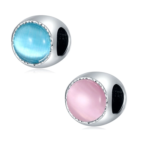 Abalorio de Cuenta de Aleación de Piedra de Ojo de Gato Forma Redonda Para DIY Joyería Pulsera Rosa Azul Accesorios