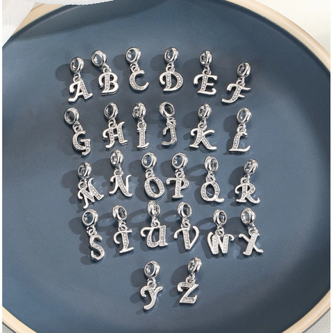 Charmes de Lettres Alphabet Anglais Alliage Incrusté de Zircone Pendentifs A-Z Pour Fabrication Collier Bracelet Bijoux Femme