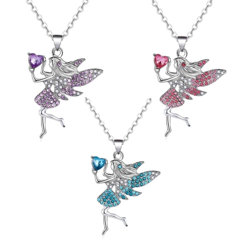 Fee Hanger Ketting Legering Hart Kleurrijke Strass Engel Vleugels Sieraden Voor Meisjes Kinderen