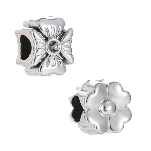 Silver Plated Plastic CCB Four-Leaf Clover Large Hole Spacer Beads For DIY Bracelet Necklace Jewelry Making Women Fashion Findings