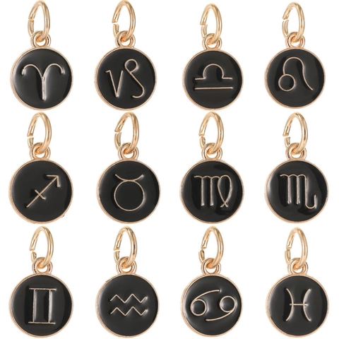 12 Sternzeichen Emaille Legierung Runder Anhänger Für DIY Schmuckherstellung Armband Halskette Zubehör Cartoon Constellation Charms