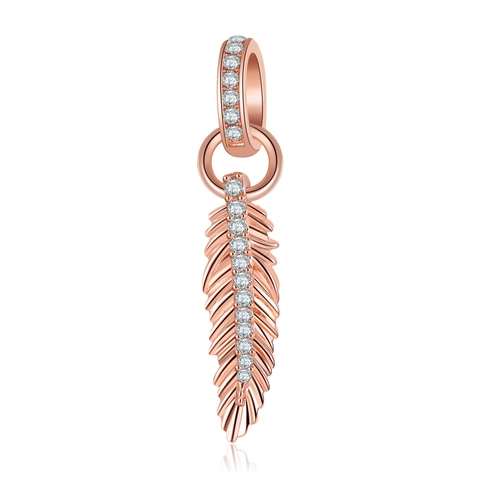 Ciondolo a Forma di Piuma in Lega Oro Rosa Stile Etnico Bohemien Con Zirconia Per Gioielli Fai-da-te Collana Bracciale Donna
