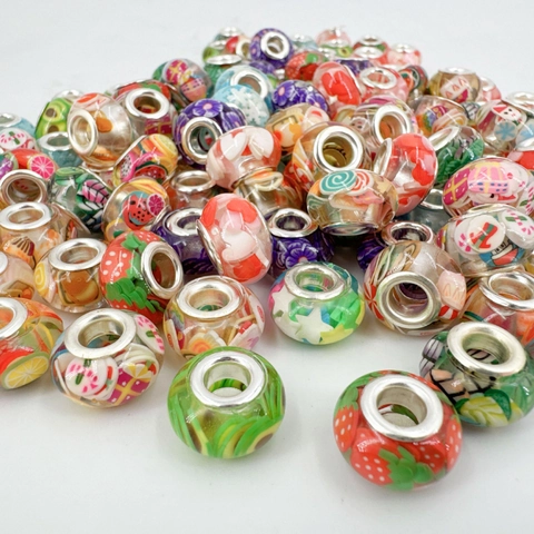 DIY Gemischte Obst Blume Harz Perlen Großes Loch Zinklegierung Innenkern Europäischer Stil Abstandsperlen Für Schmuck