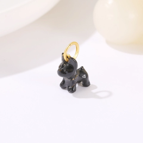Cartoon Legierung Schwarz Hund Anhänger Für DIY Armband Halskette Schmuck Charm Welpe Zubehör Mit Gold Halsband Detail