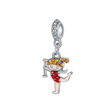 Ciondolo a Forma di Ragazza di Ginnastica in Cartone Animato in Lega Smalto Zirconia per Bracciale Collana Fai Da Te Regalo Donna