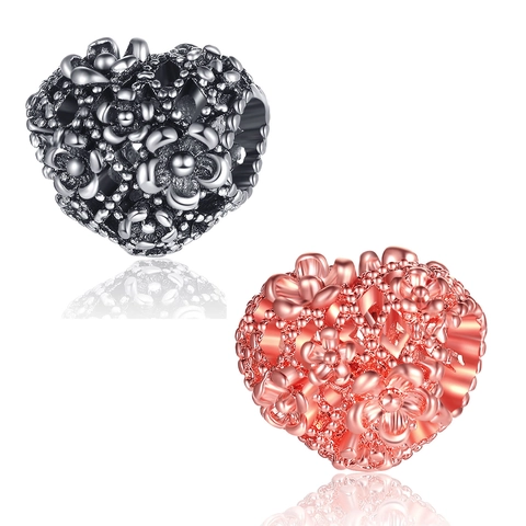 Dijes de Corazón Hueco de Aleación Vintage de Cerezo Para Pulsera Collar DIY Plata Antigua Oro Rosa Cuentas Florales Joyería