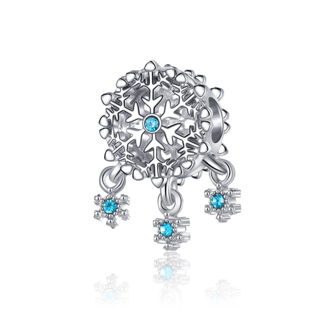 Snowflake Charm Pendant For DIY Bracelet Alloy Blue Zirconia Hollow Out Hanging Small Snowflakes Christmas Winter Jewelry