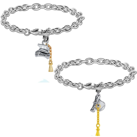 Graduation Bracelet Charm Gift For Students Alloy Silver Snake Chain Graduation Cap Scroll Tassel Pendant Jewelry For Graduation Ceremony Unisex