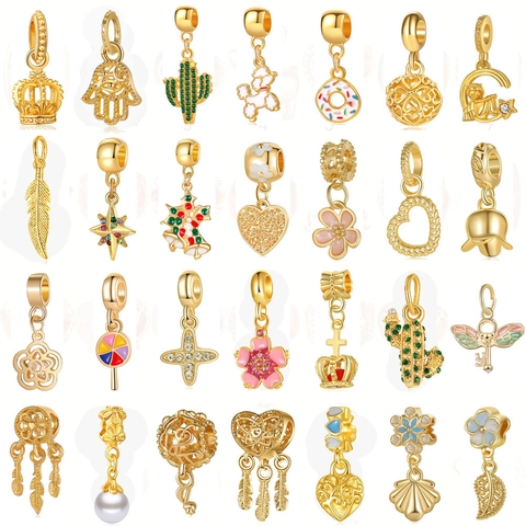 Breloque Pendentif DIY en Alliage Doré Couronne Capteur de Rêves Main de Hamsa Émail Strass Accessoires Bijoux pour Bracelet