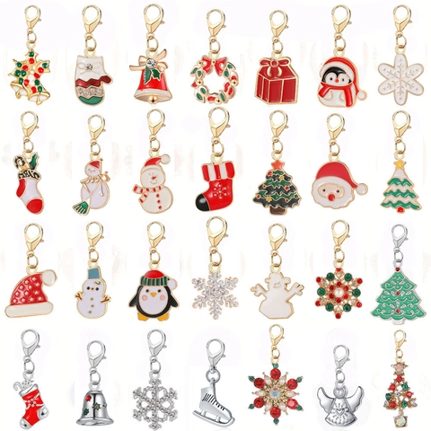Pendentifs De Noël En Alliage Émaillé Avec Fermoir Mousqueton DIY Accessoires De Bijouterie Pour Collier Bracelet Flocon De Neige
