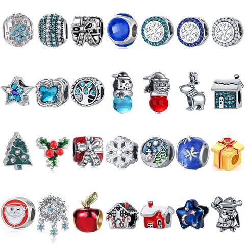 Cuentas de Encanto de Aleación de Navidad Strass Esmalte Copo de Nieve Colgantes de Papá Noel para Pulsera DIY Regalo Joyería Mujer