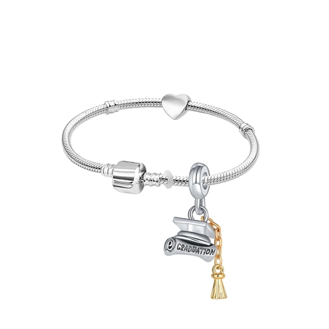 Graduation Bracelet Charm Gift For Students Alloy Silver Snake Chain Graduation Cap Scroll Tassel Pendant Jewelry For Graduation Ceremony Unisex