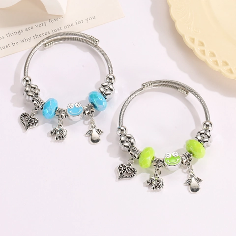 DIY Beaded Charm Bracelet For Kids Women Alloy Heart Elephant Angel Wing Frog Pendant Adjustable Wire Bracelet Cute Fashion Jewelry Gift