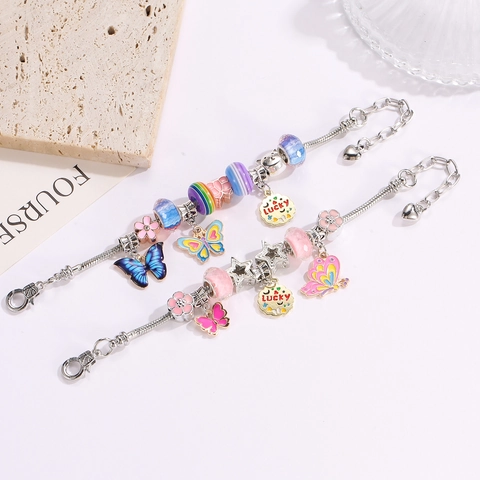 Bracelet à Breloques Papillon Mignon DIY Perles Colorées Bracelet Chaîne Serpent en Alliage pour Filles Femmes Cadeau d'Anniversaire