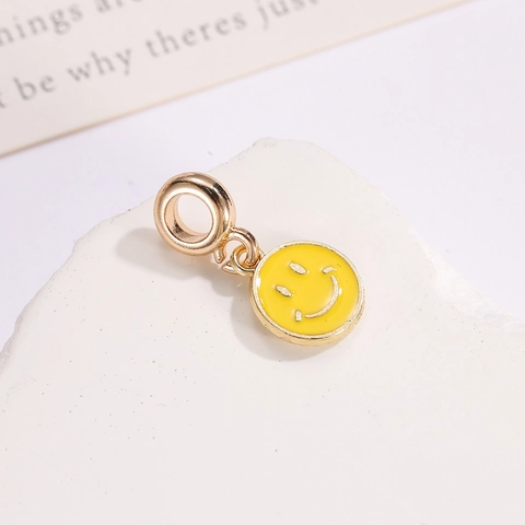 Alloy Enamel Smiley Face Dangle Charms For DIY Bracelet Necklace Earring Making Gold Plated Metal Round Pendant Jewelry Accessory