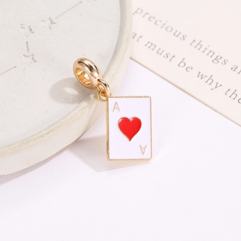 Ace Of Hearts Poker Card Pendant Alloy Gold Plated Enamel Red Heart Charm For DIY Jewelry Making Necklace Bracelet Accessory