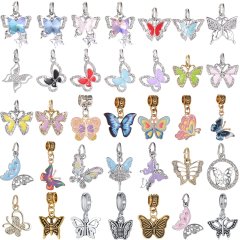 Legierung Strass Emaille Schmetterling Charm Anhänger Für DIY Armband Halskette Schmuckherstellung Damen Kinder Gold Silber Vergoldet Cartoon Schmetterling Zubehör