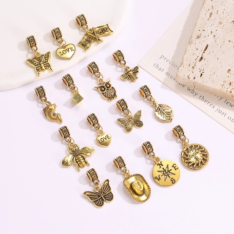 Vintage Gold Alloy DIY Pendants Charms For Jewelry Making Butterfly Sun Heart Bee Owl Compass Accessories For Necklace