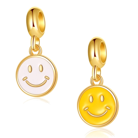Alloy Enamel Smiley Face Dangle Charms For DIY Bracelet Necklace Earring Making Gold Plated Metal Round Pendant Jewelry Accessory